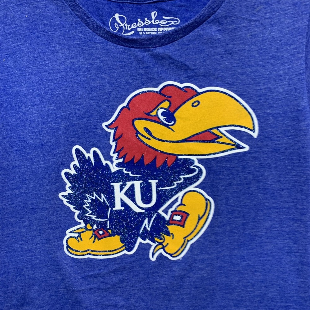 NCAA University Of Kansas Jayhawks Volleyball Rock Chalk Womens T-shirt L Blue - Picture 4 of 8